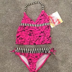 Angel Beach Girls Tankini pink and Black size 5
